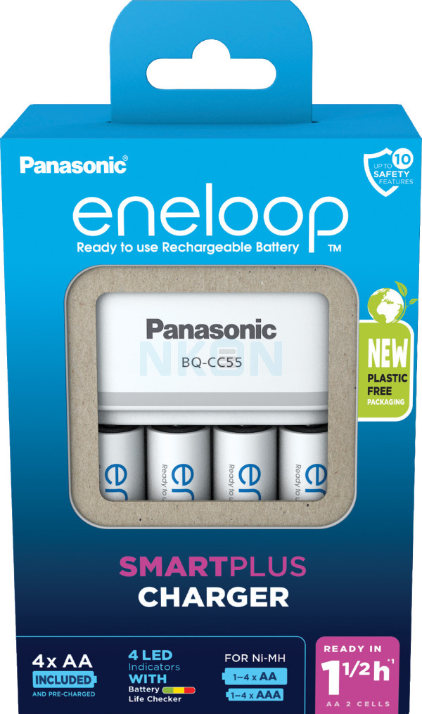 Panasonic Eneloop BQ-CC55E + AA Eneloop (2000 mAh) (Kartonnen verpakking) - NiMH / NiCd - Batterijlader - Laders | NKON