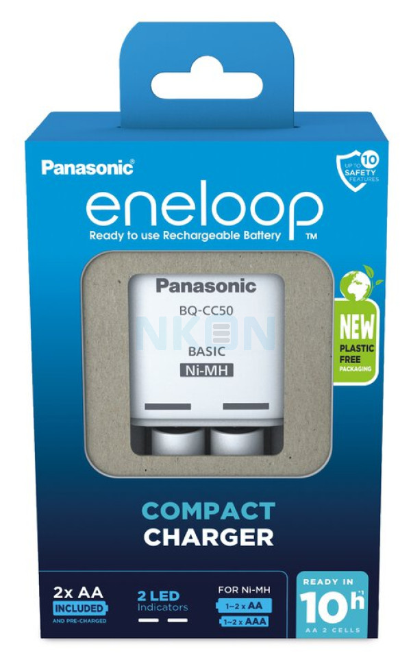 Panasonic BQ-CC50E + 2 AA Eneloop (2000mAh) (Kartonnen verpakking) - NiMH / NiCd Batterijlader - Laders | NKON